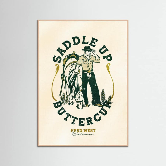 Rose Wood Saddle Up Buttercup Cowboy & Horse Art Print Poster