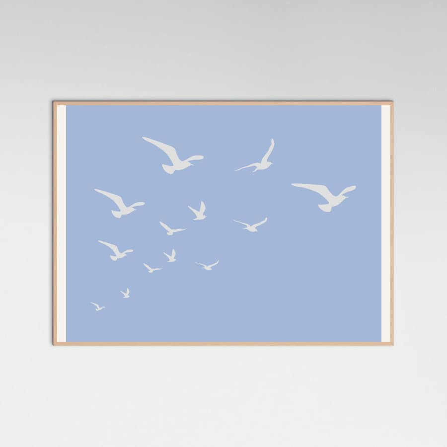 Seagulls Blue Background Poster – plakat og kunsttryk