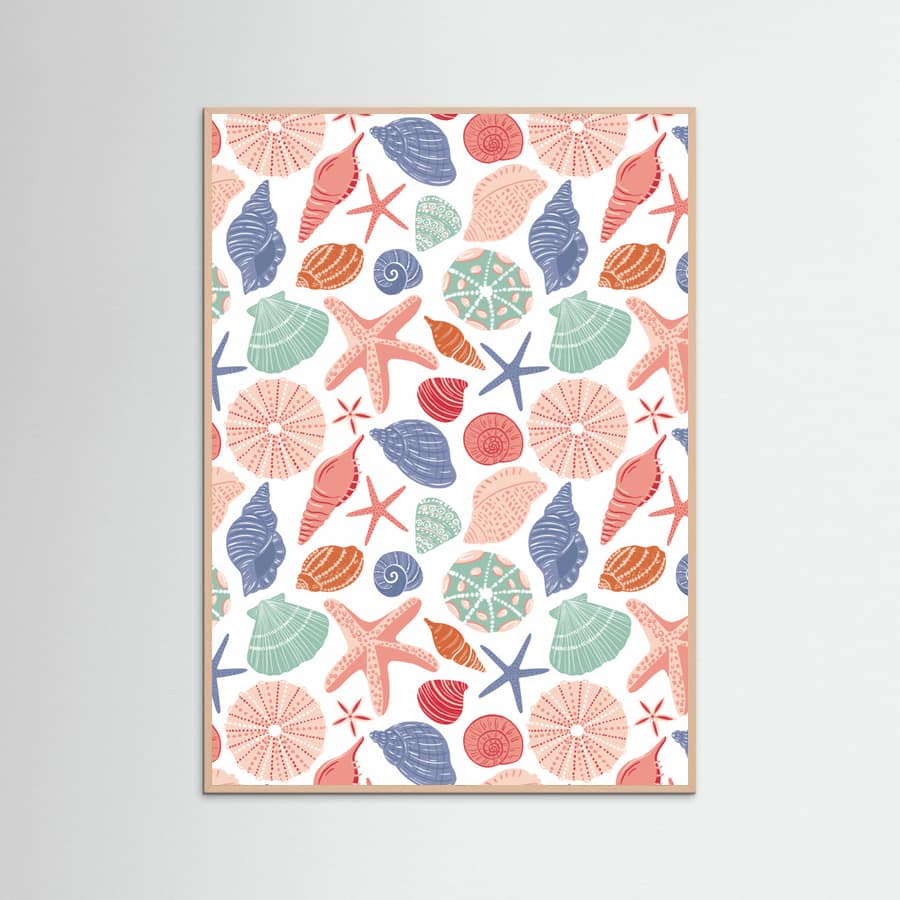 Seashells and Starfish - White Poster – poster and art print