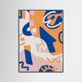 Teal Wood Abstract Shapes In Blue and Orange Poster