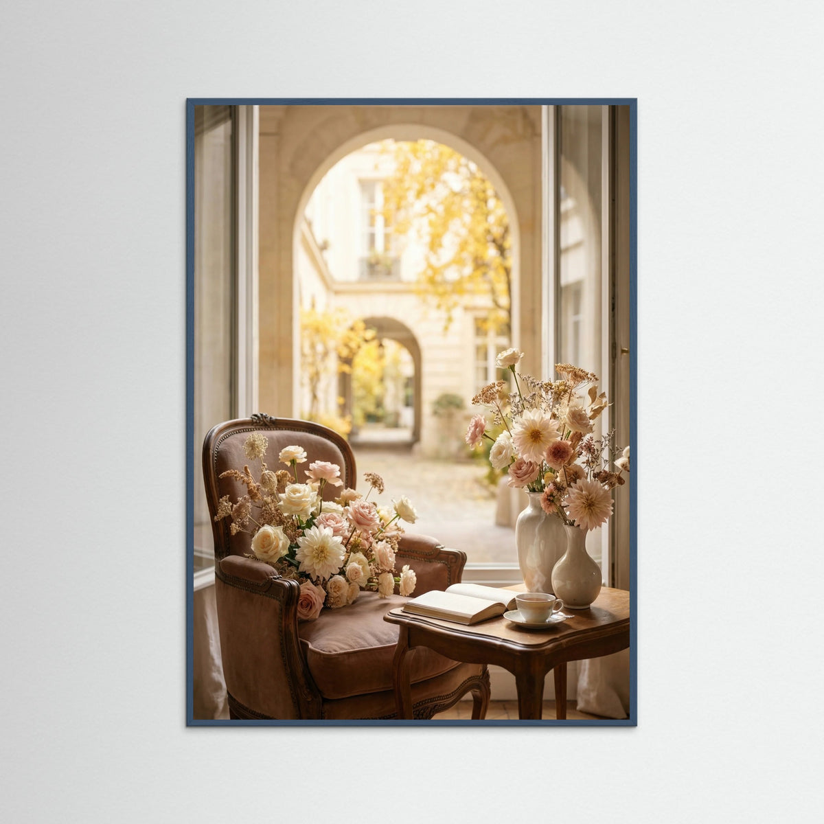 Teal Wood Autumn Window Blooms