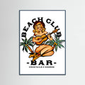 Teal Wood Beach Club Bar. Sailor Jerry Style Pin-up Girl Playing Guitar Poster