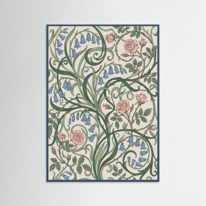 Teal Wood Berry Vine Pattern