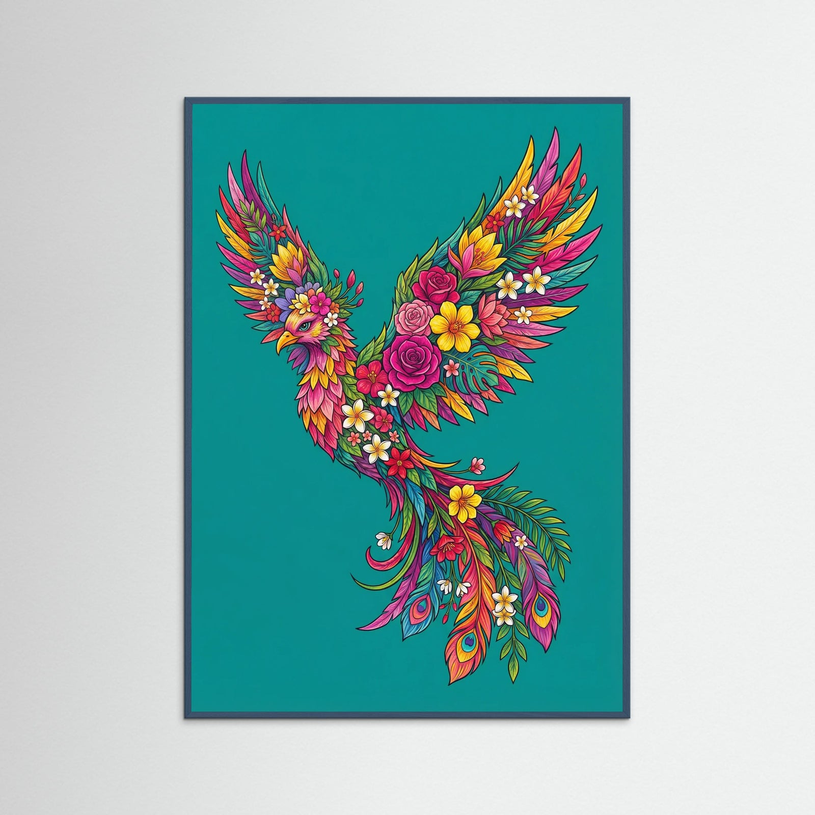 Teal Wood Botanical Bloom Portrait