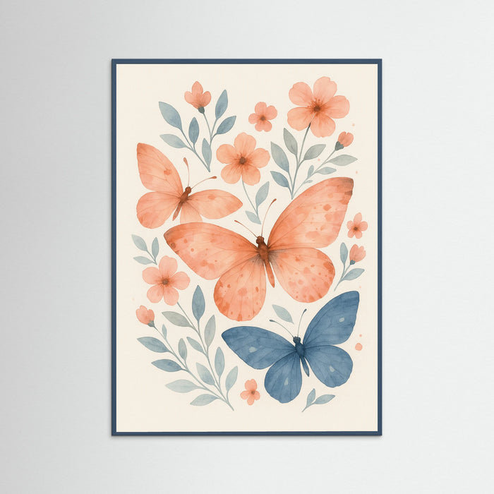 Teal Wood Butterfly Blossoms