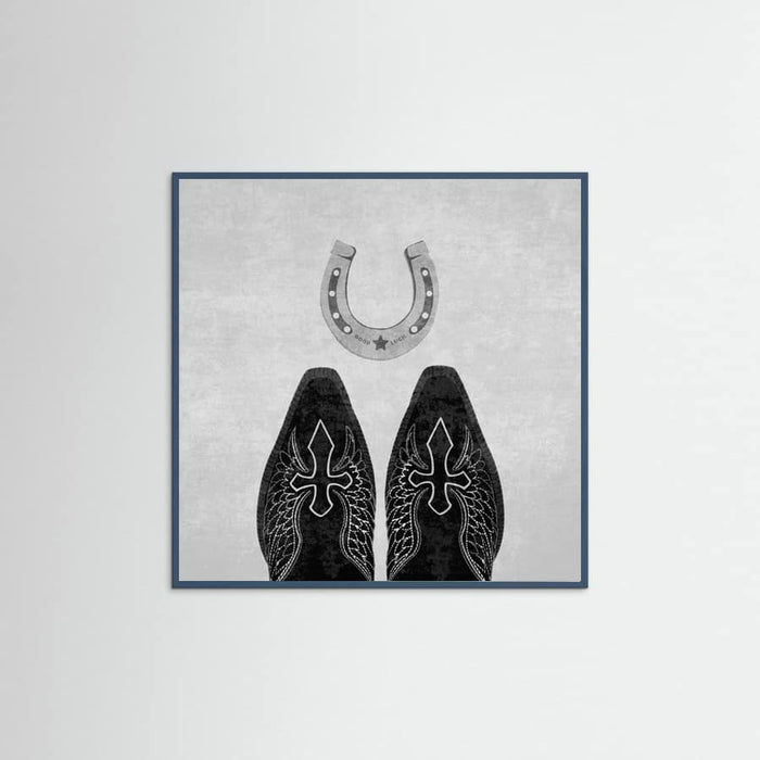 Affiche Bw Cowboy Boots and Horseshoe – affiche et impression d’art