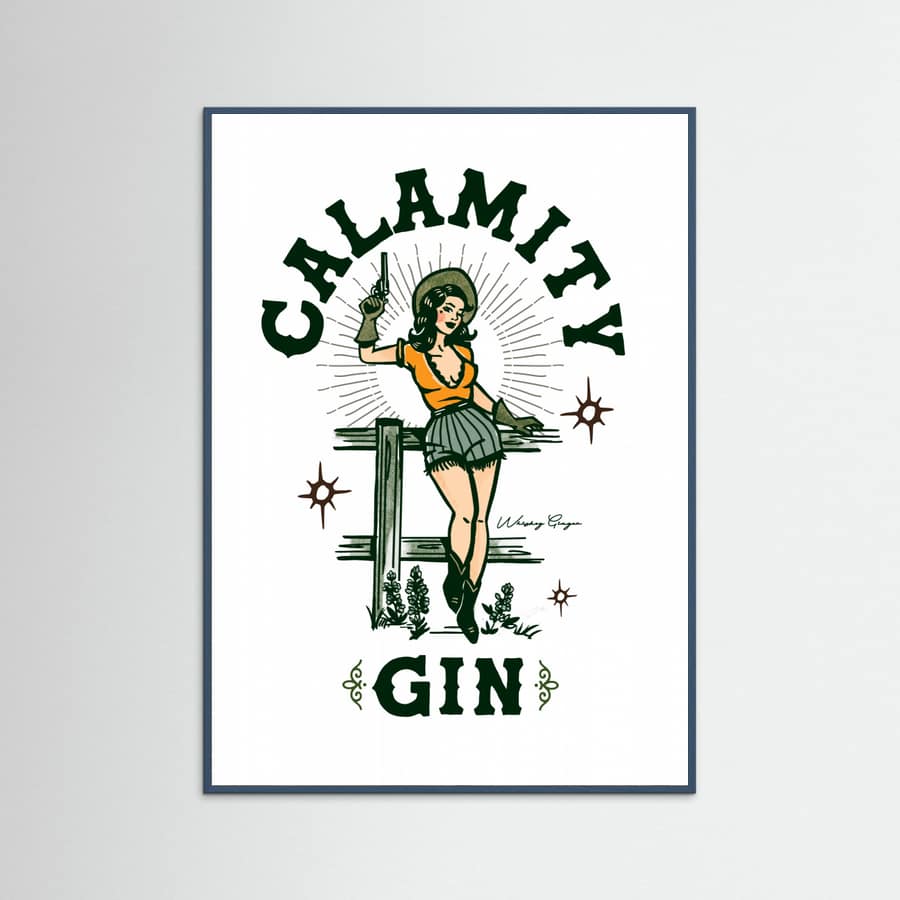 Teal Wood Calamity Gin Funny Retro Western Cowgirl Art Poster