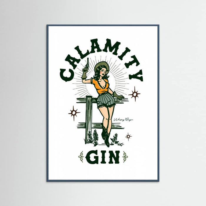 Teal Wood Calamity Gin Funny Retro Western Cowgirl Art Poster