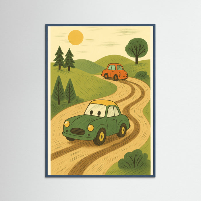 Teal Wood Cartoon Racecars