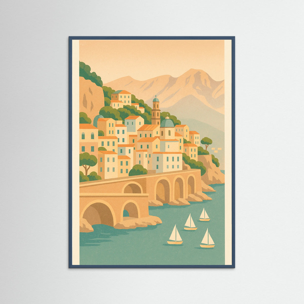 Teal Wood Coastal Cityscape