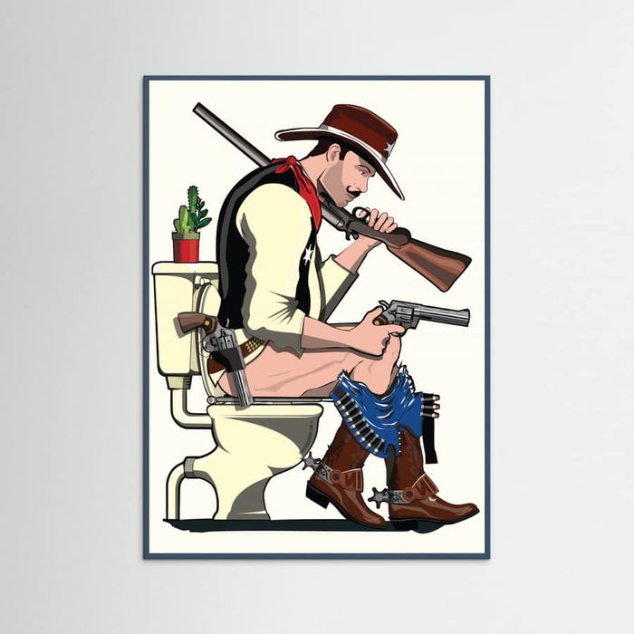Teal Wood Cowboy On the Toilet Poster