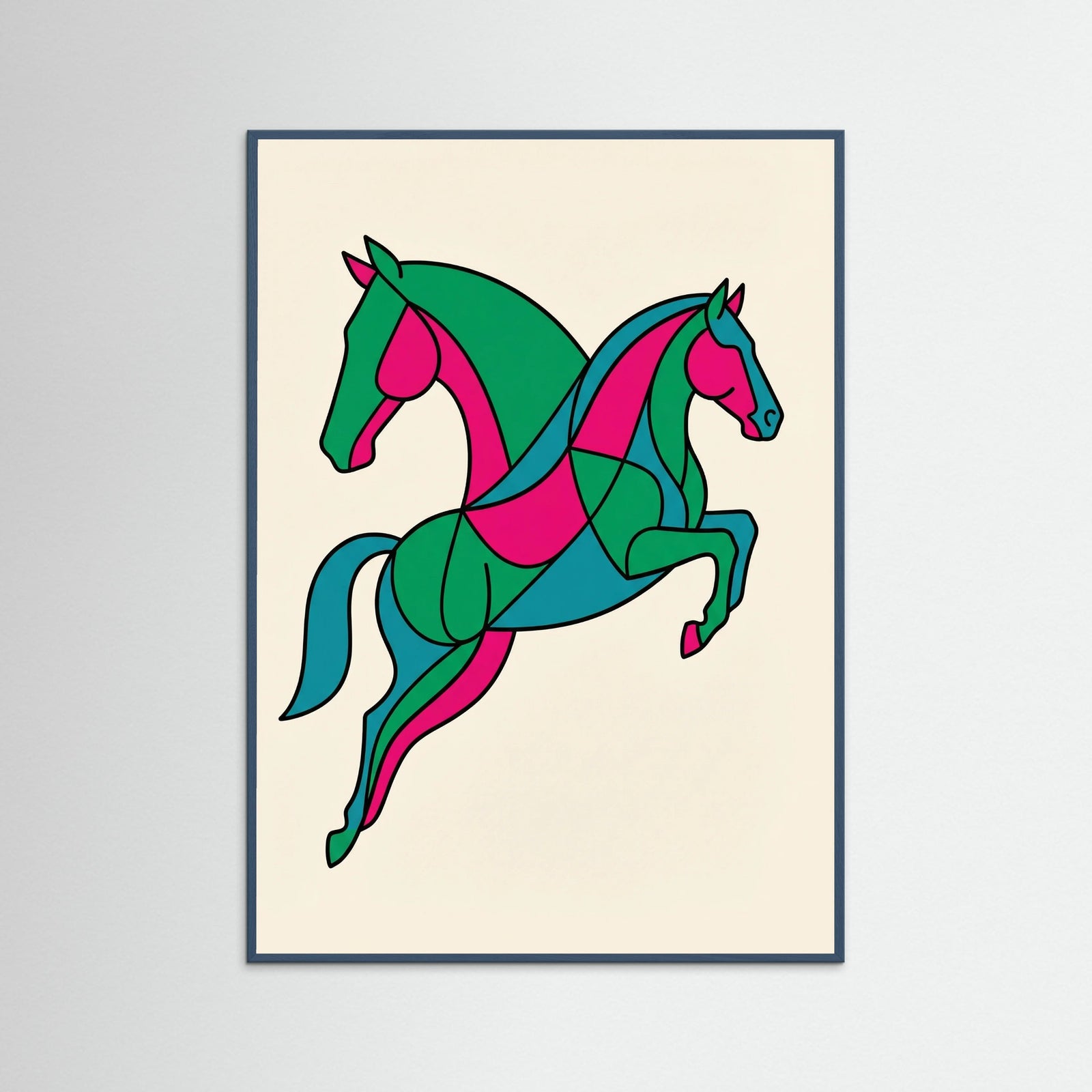 Teal Wood Cubist Bull Abstraction