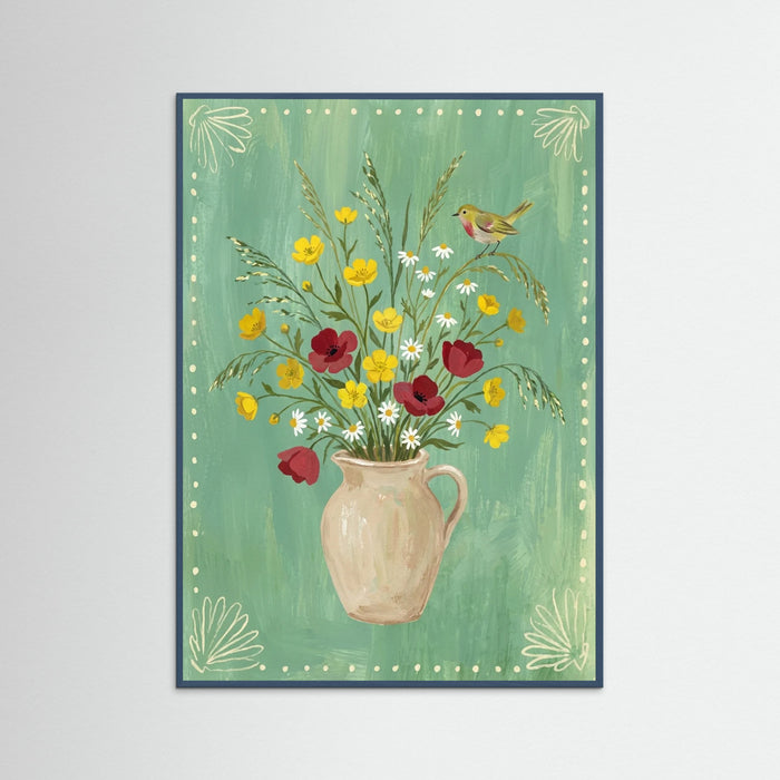 Teal Wood Floral Embrace