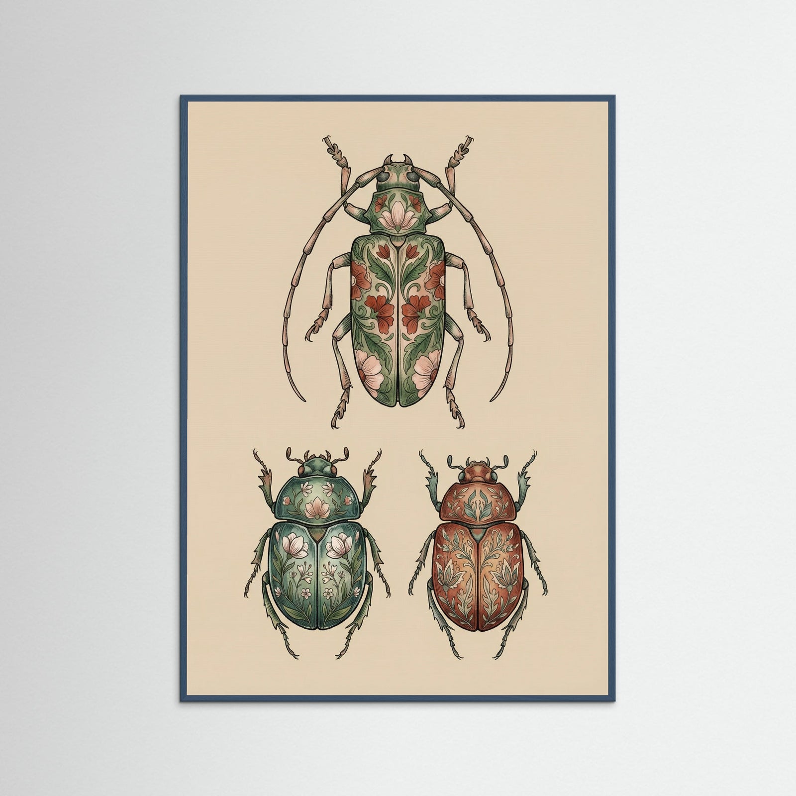 Teal Wood Floral Moths