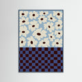 Teal Wood Flowers_checkerboard Poster