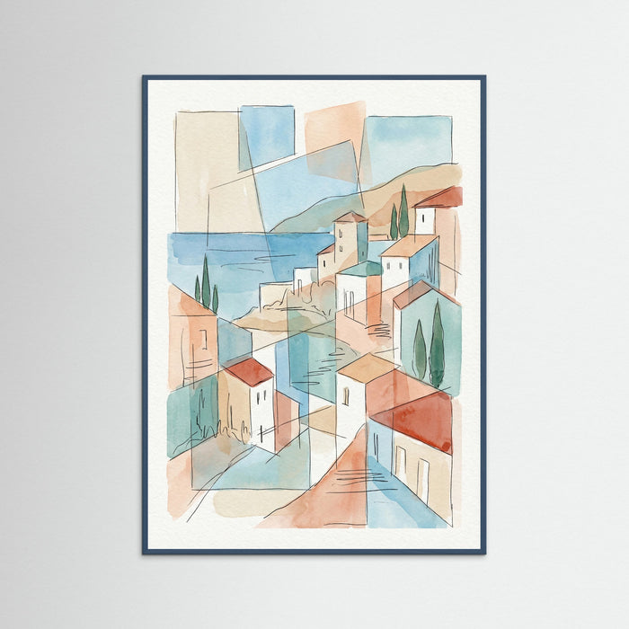 Teal Wood Fragmented Mediterranean View