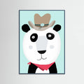 Teal Wood Funny Panda with Cowboy Hat by Artist Carla Daly Poster