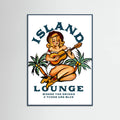 Teal Wood Island Lounge Tropical Pin Up Girl Playing Guitar Poster