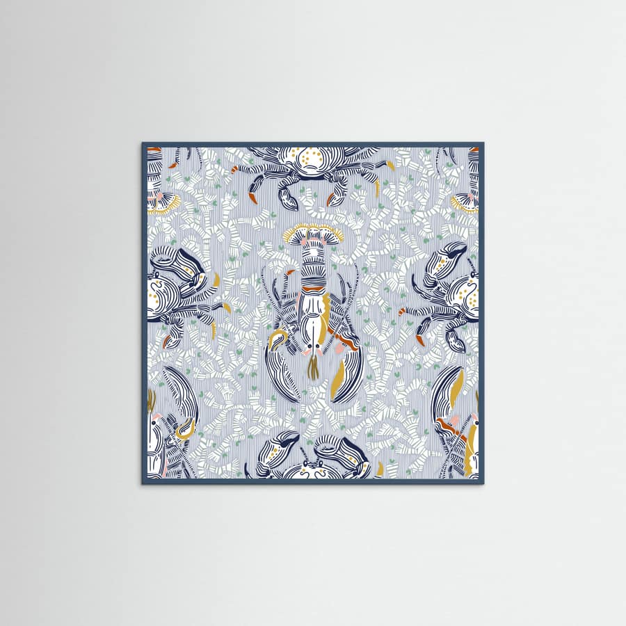Affiche Lobster and crab coastal nostalgia grey pattern – affiche et impression d’art