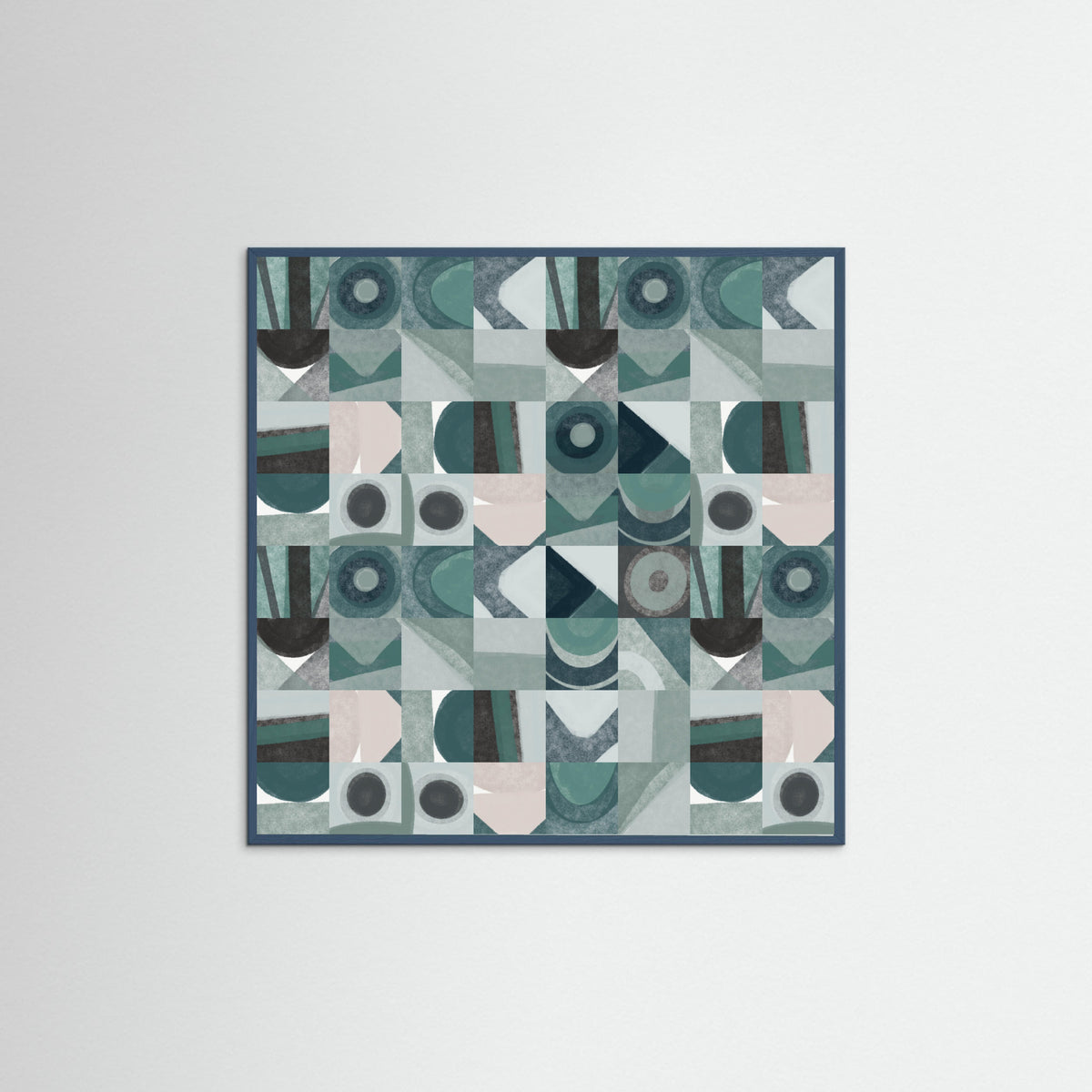 Teal Wood Mid Century Grid Pattern Four Poster