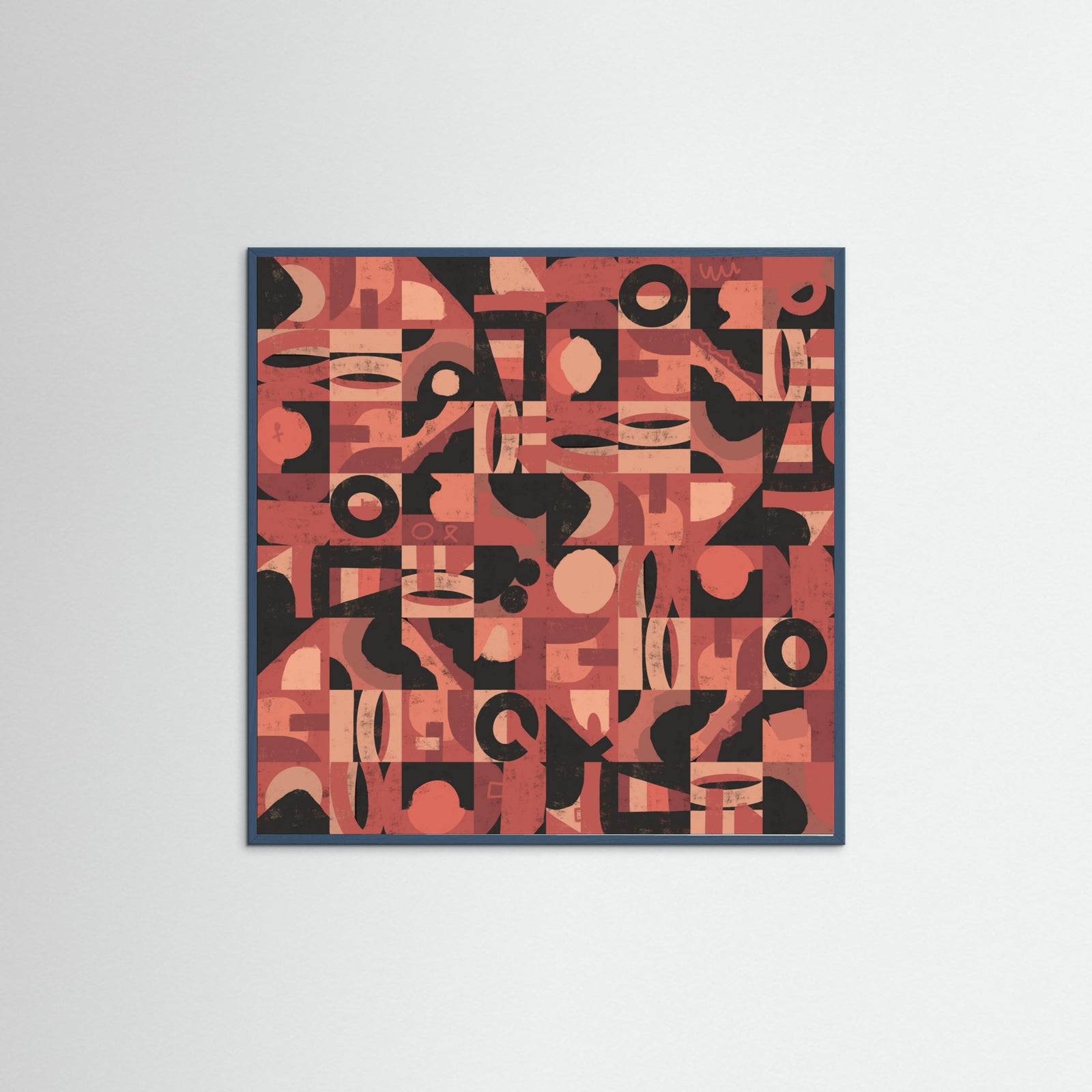 Teal Wood Mid Century Grid Pattern Nine Poster