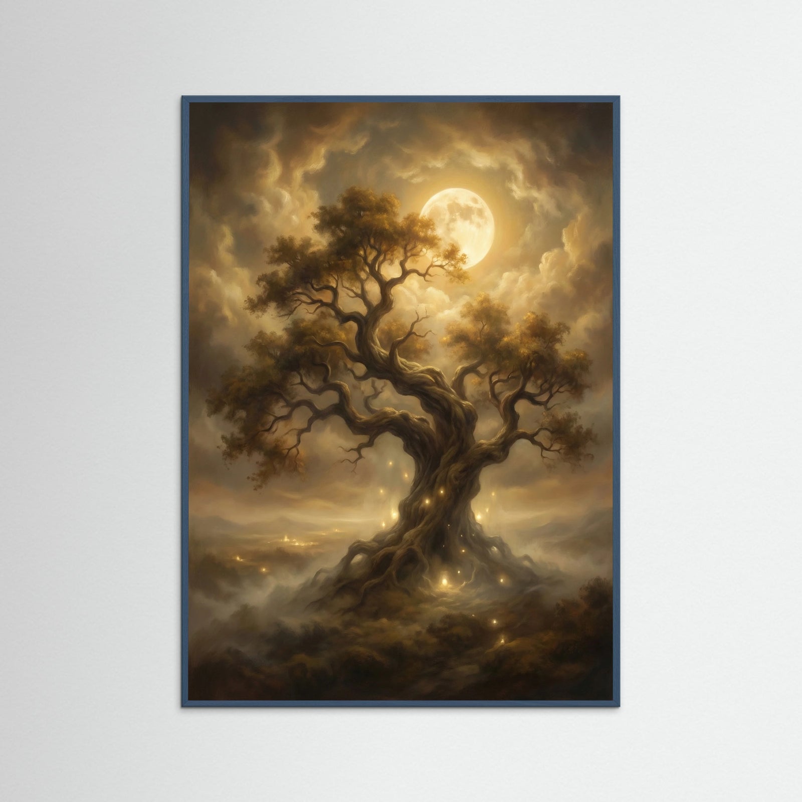 Teal Wood Moonlit Village Haze