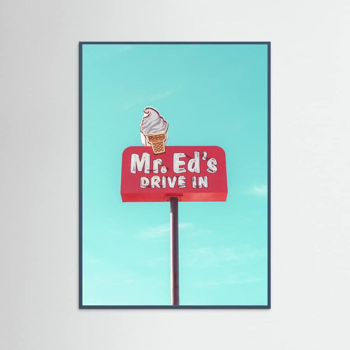 Teal Wood Mr. Ed's Drive In Vintage Sign in Urbana, Missouri, USA Poster