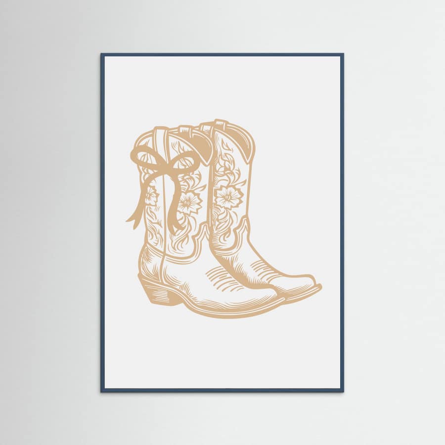 Neutral Cowgirl Boots with Bow Poster – plakat og kunsttryk