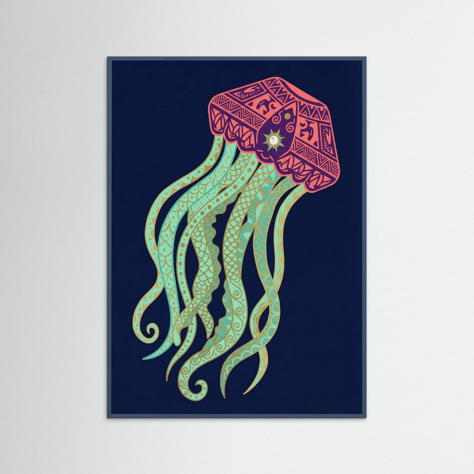 Teal Wood Ornate Ocean Crustacean