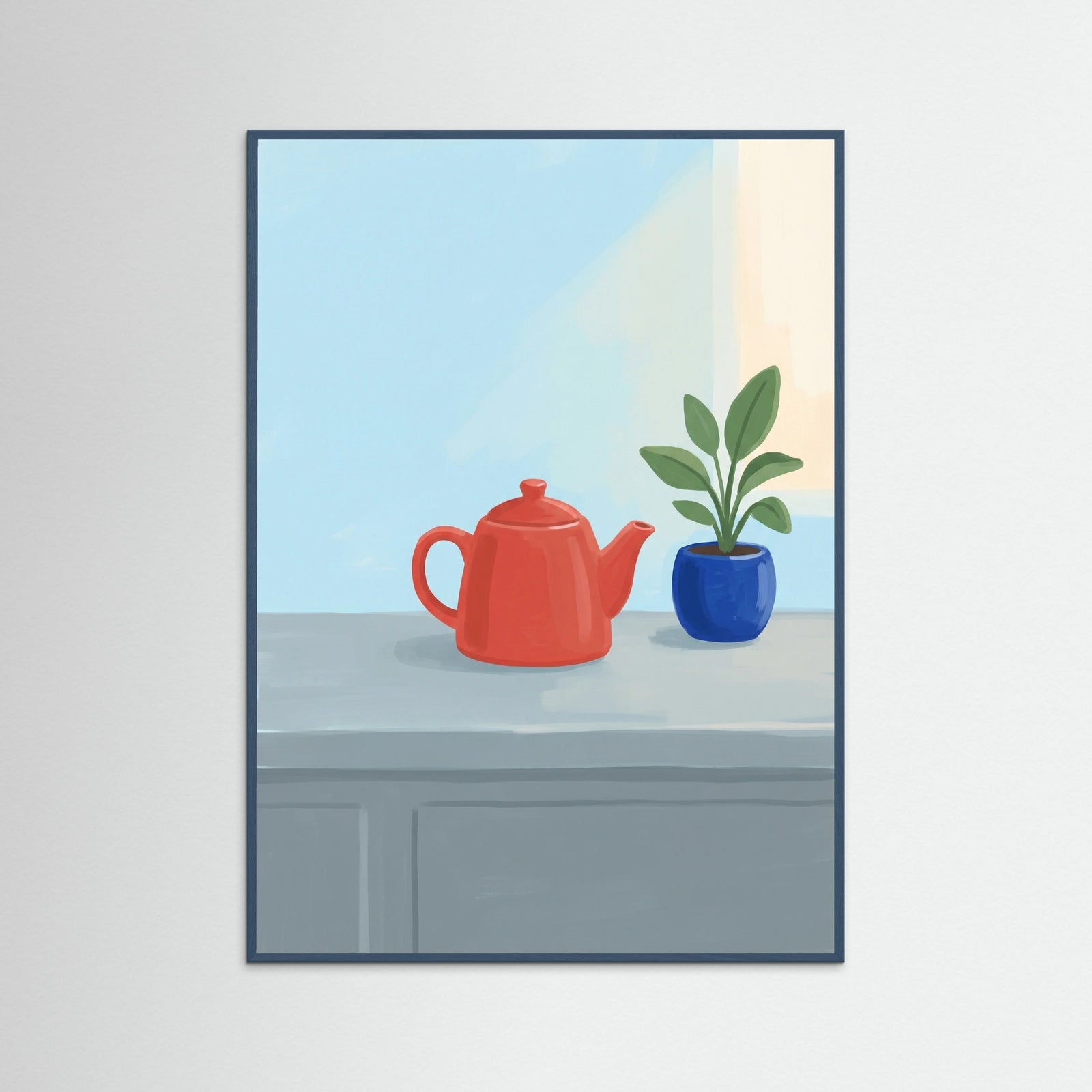 Teal Wood Red Lamp Stillness