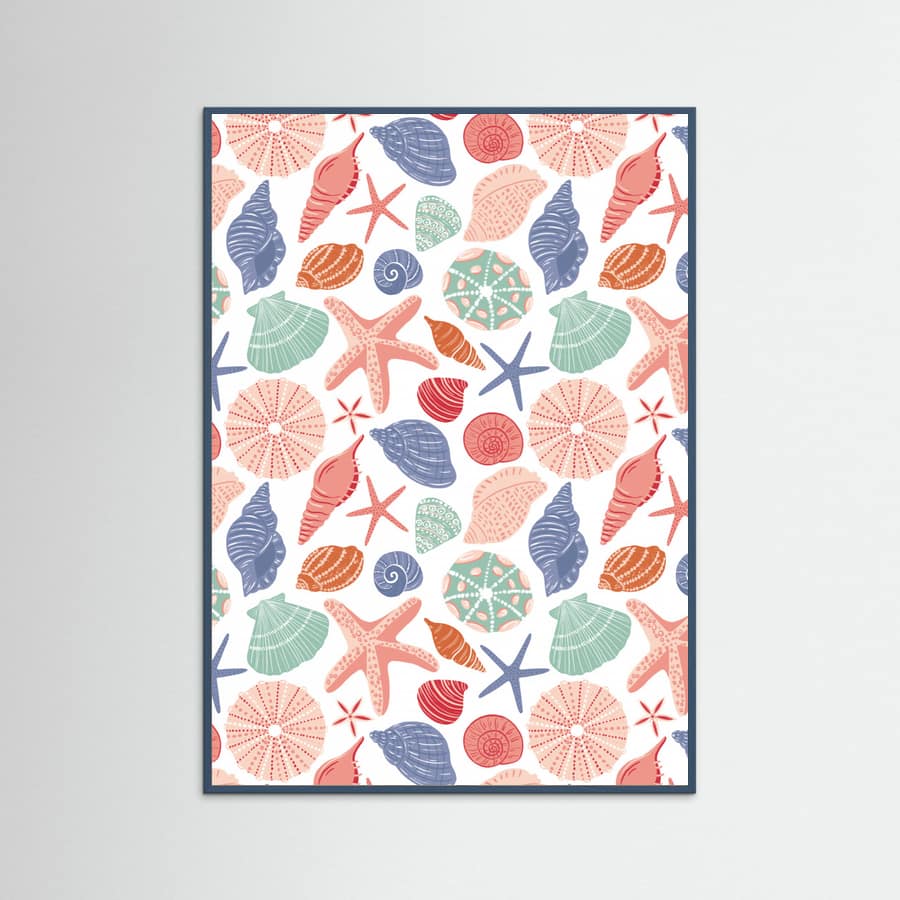 Seashells and Starfish - White Poster – poster and art print