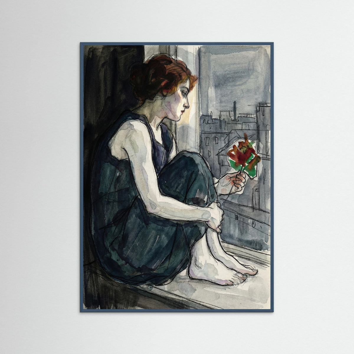 Teal Wood Seated Introspection