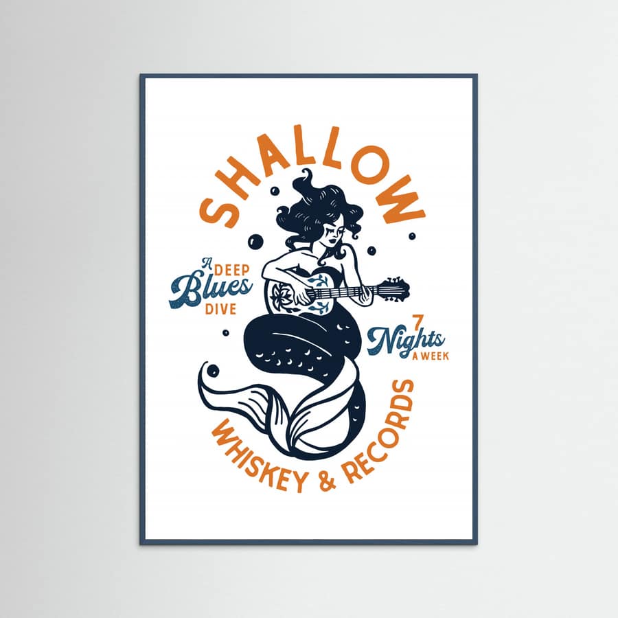Teal Wood Shallow Whiskey & Records Dive Bar Music Mermaid Poster