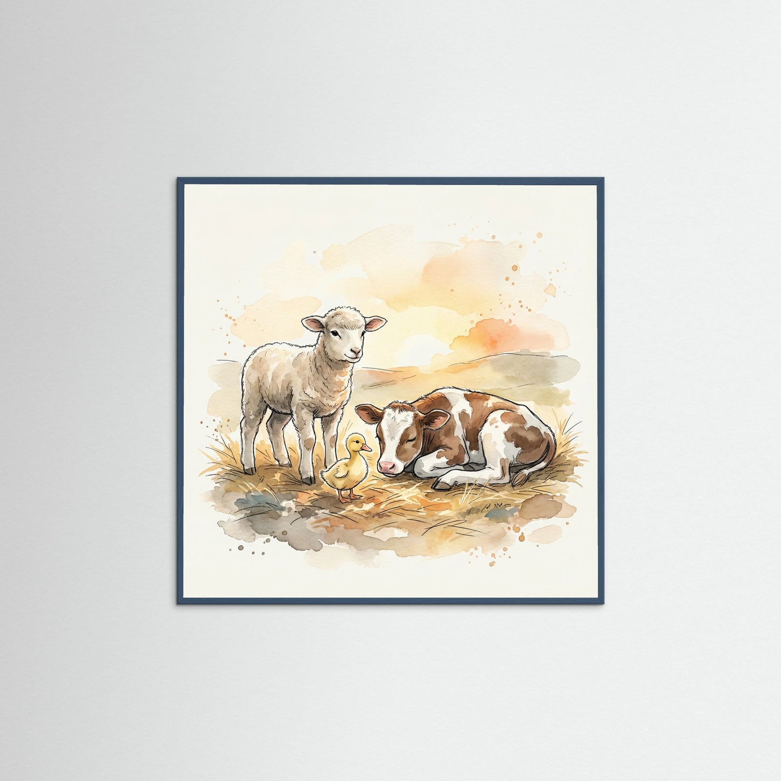 Teal Wood Square Farm Animal Medley