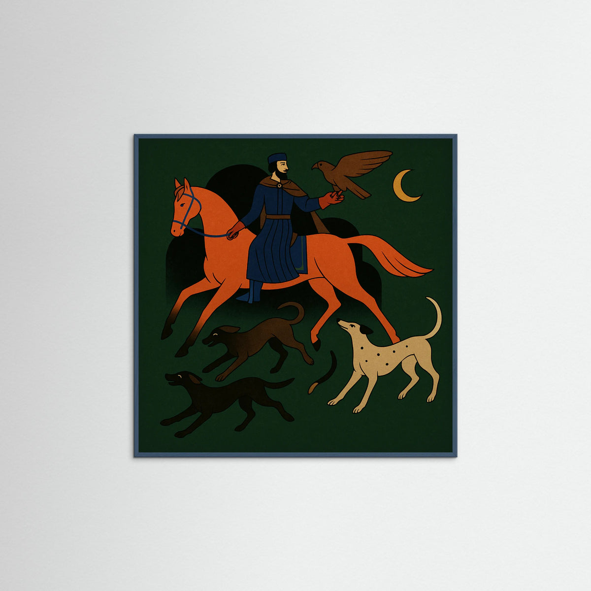 Teal Wood Square Medieval Hunting Scene