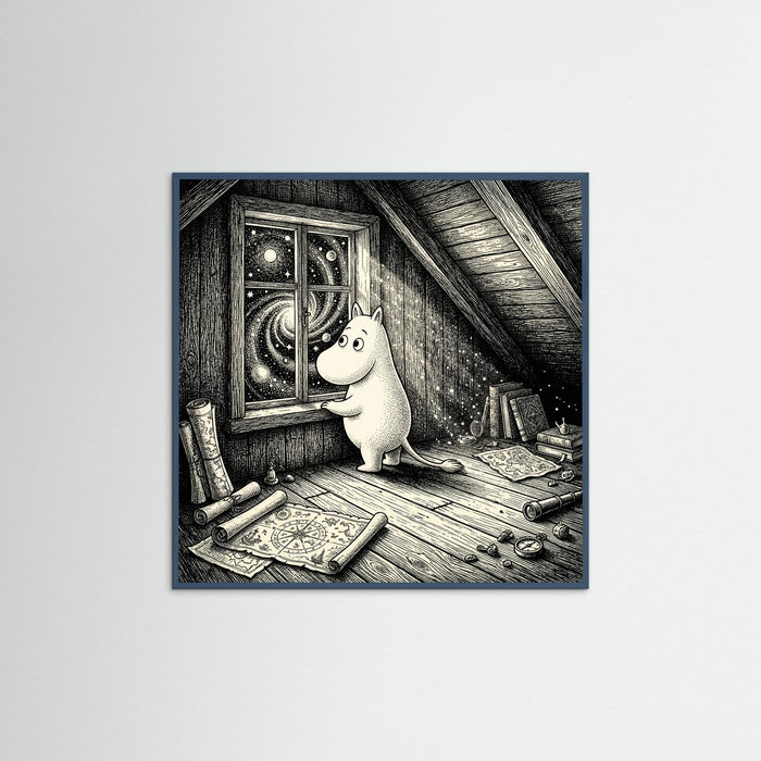 Teal Wood Square Night Window Gaze