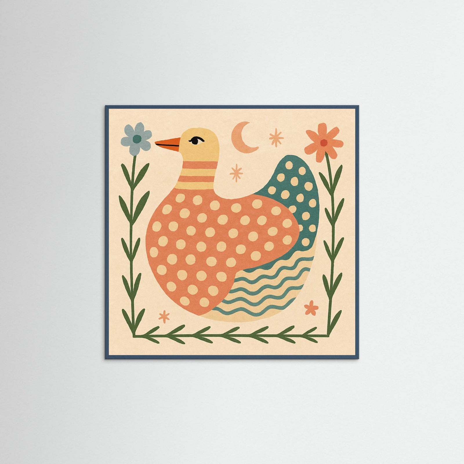 Teal Wood Square Patterned Duck