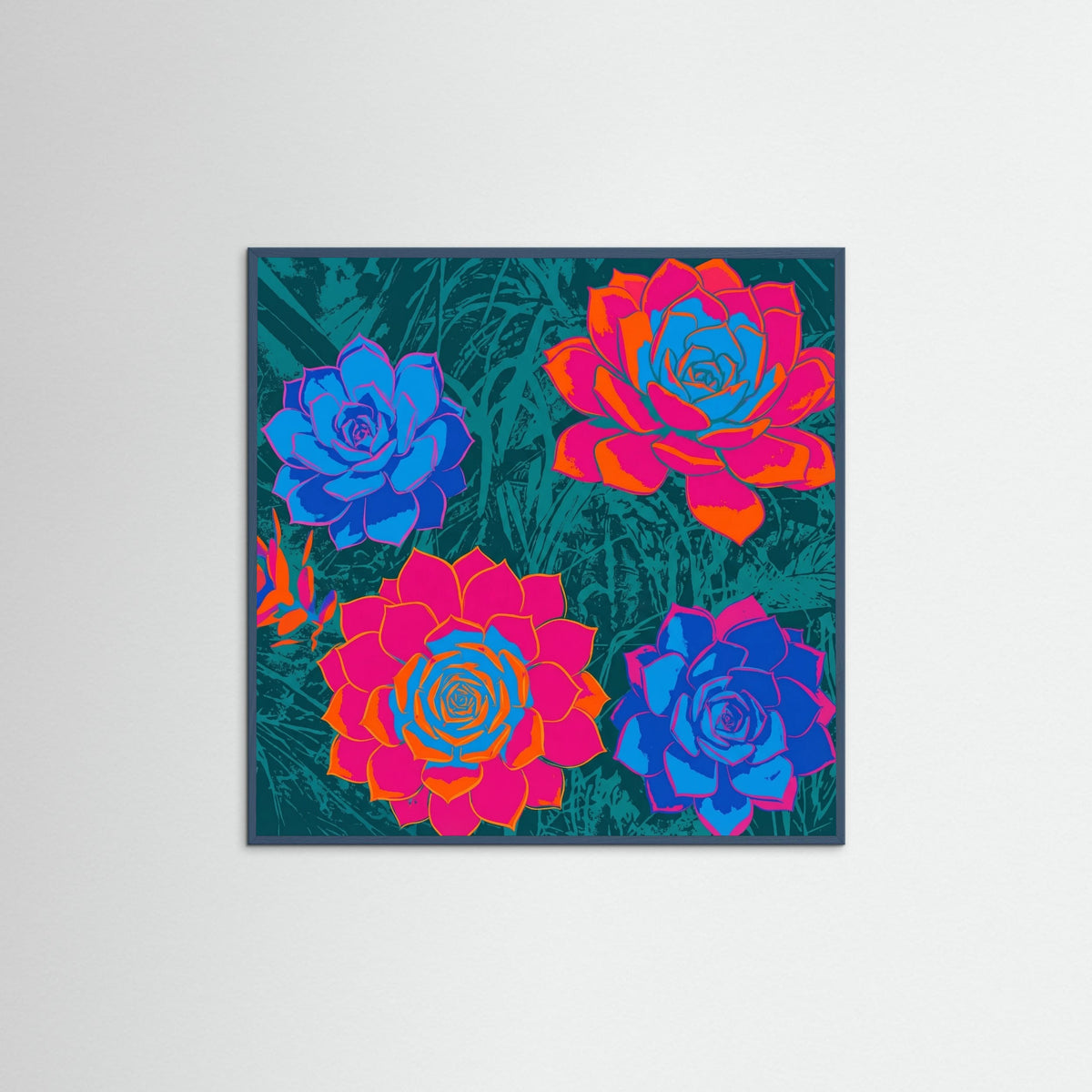 Teal Wood Square Pop Art Blooms