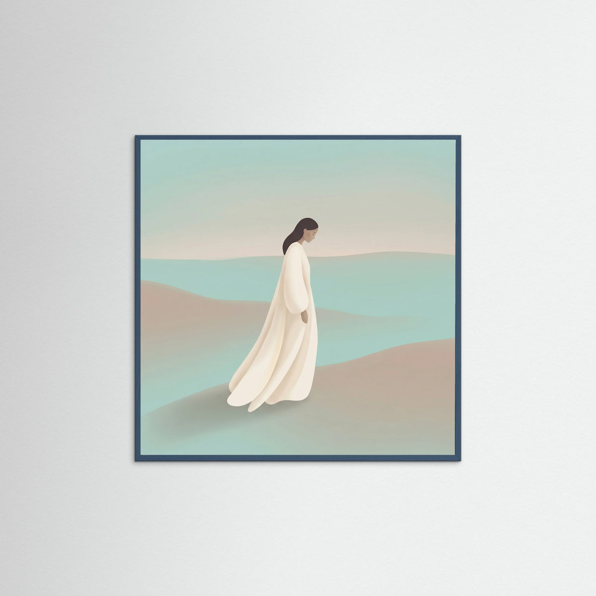 Teal Wood Square Quiet Contemplation Blue