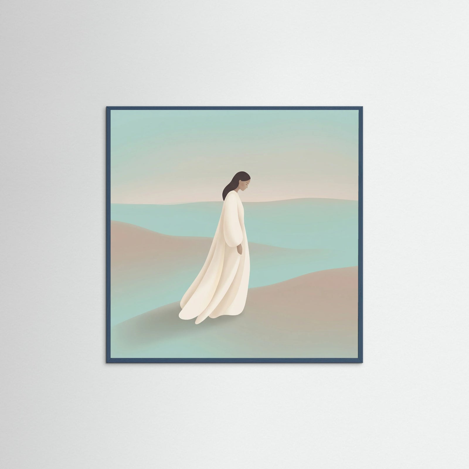 Teal Wood Square Quiet Contemplation Blue