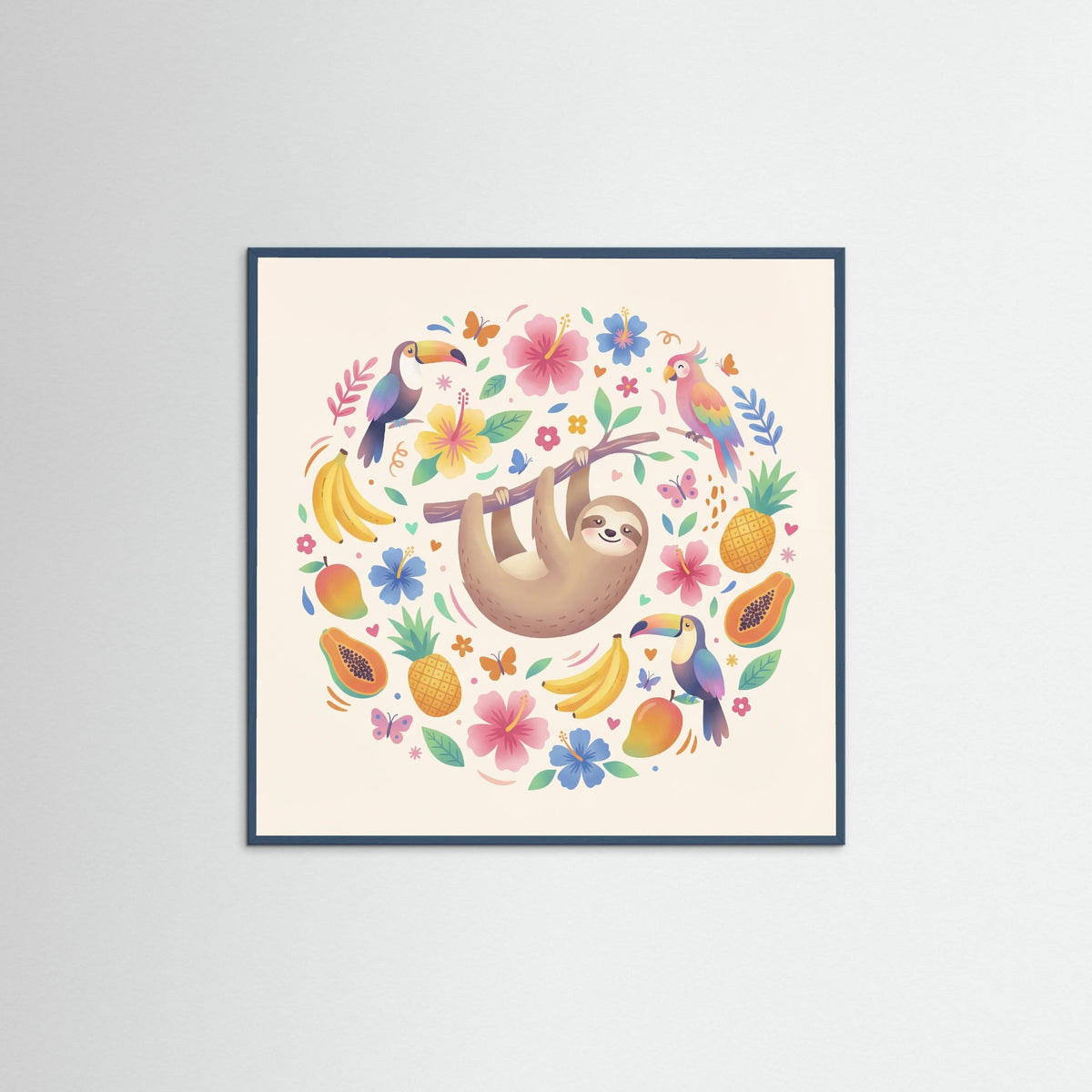 Teal Wood Square Whimsical Jungle
