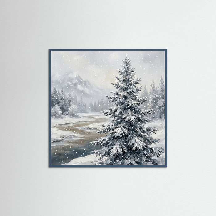 Teal Wood Square Winter Serenity