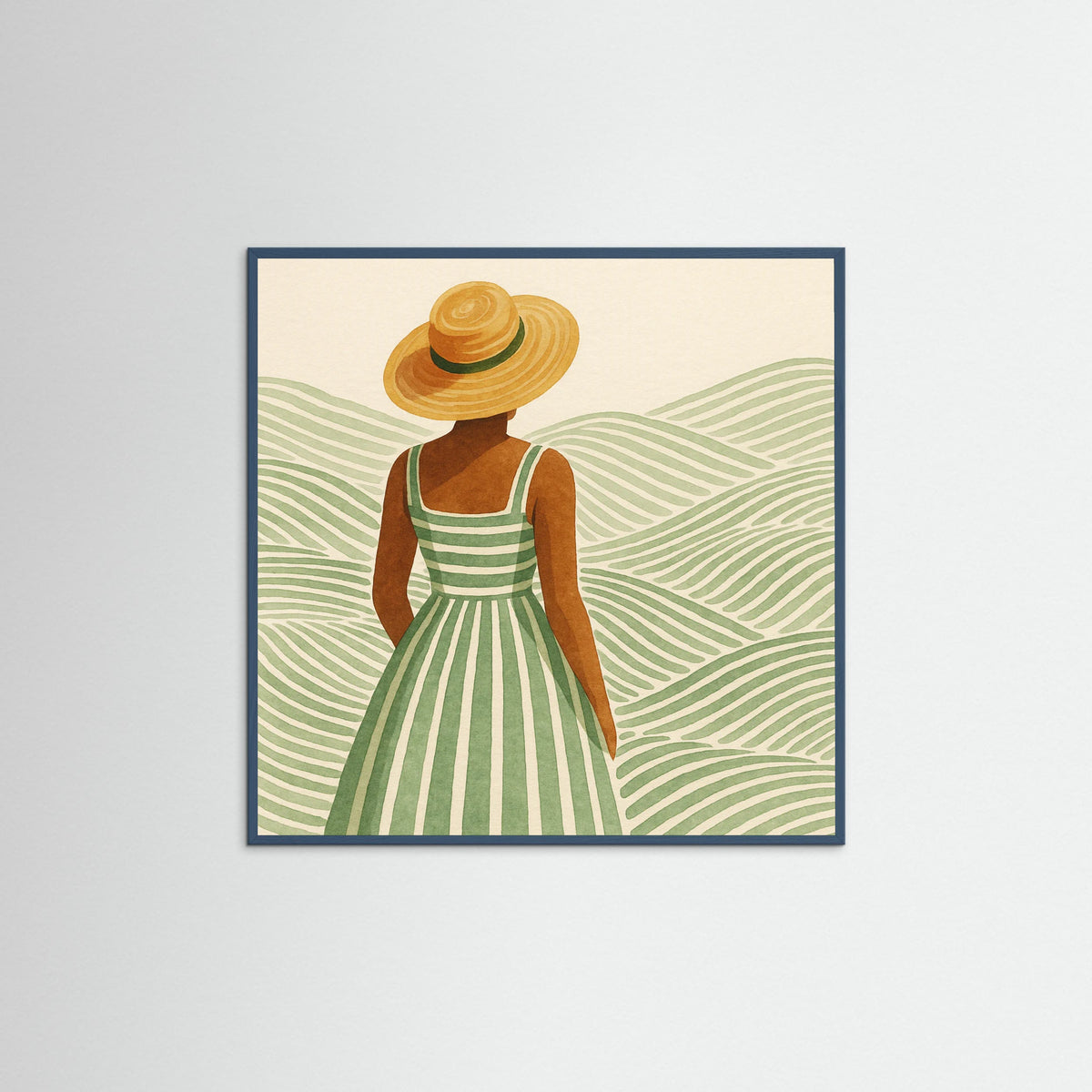 Teal Wood Square Woman in Hat