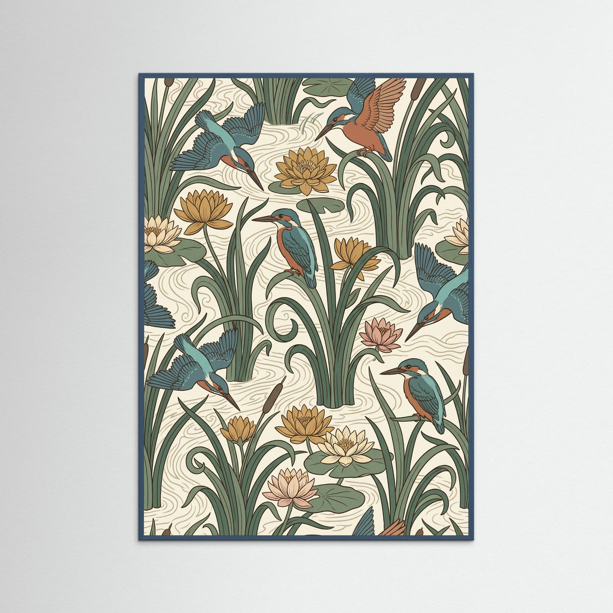 Teal Wood Trellis Rose Birds