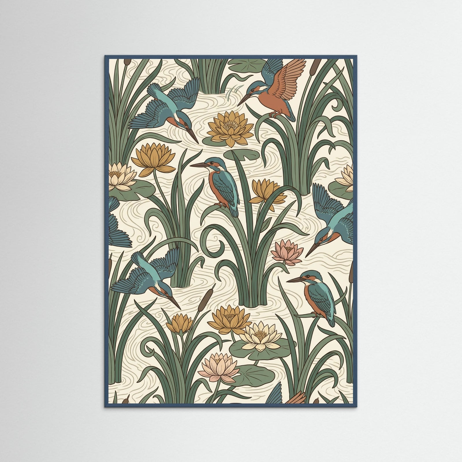 Teal Wood Trellis Rose Birds