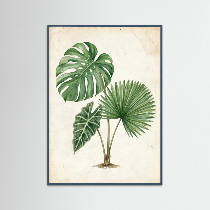 Teal Wood Tropical Fronds