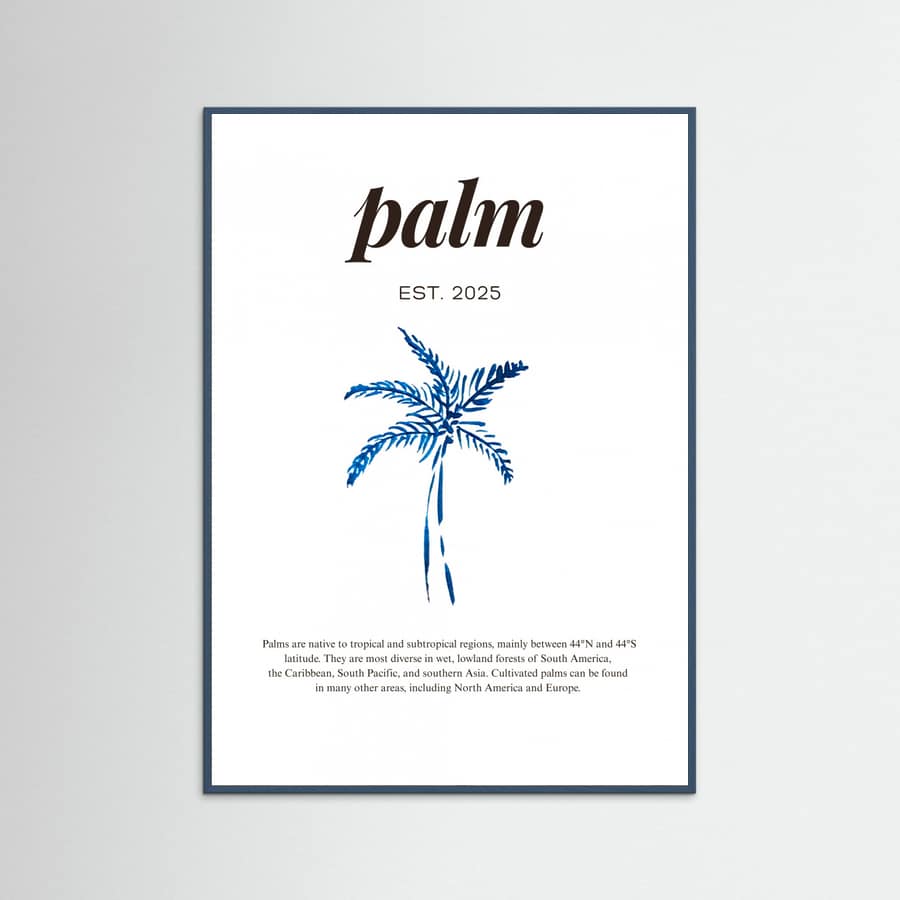 Tropical Palm Tree Poster | Aesthetic Blue Decor with Modern Coastal Style – plakat og kunsttryk