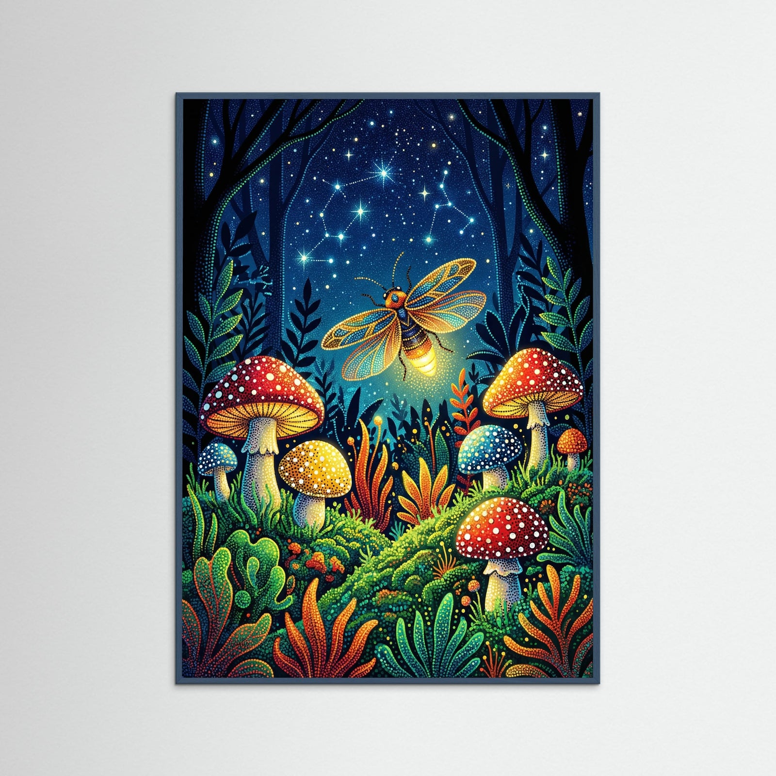 Teal Wood Vibrant Fungi Garden