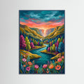 Teal Wood Wildflower Hillside Sunset