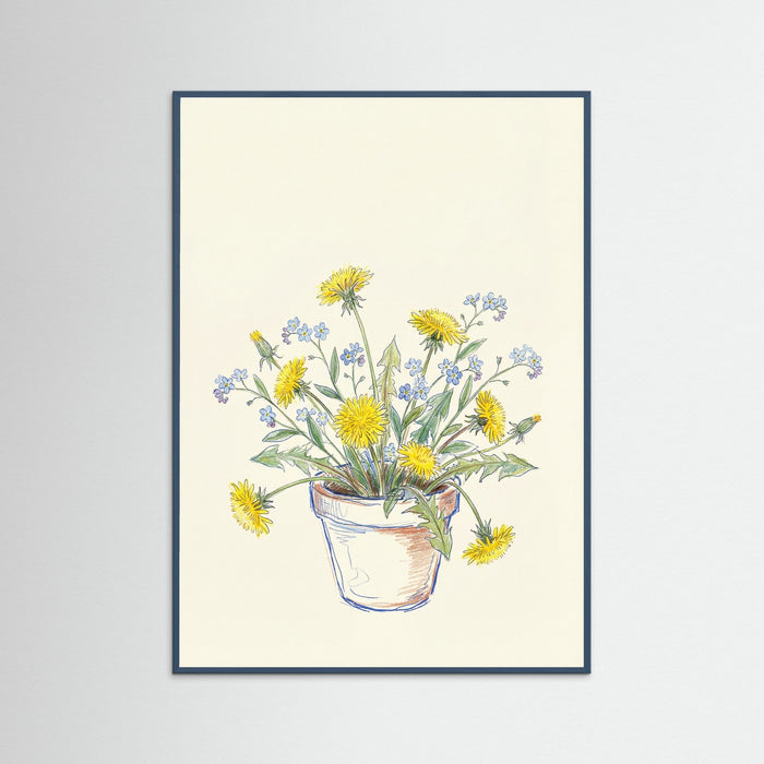 Teal Wood Wildflower Sketch Vase